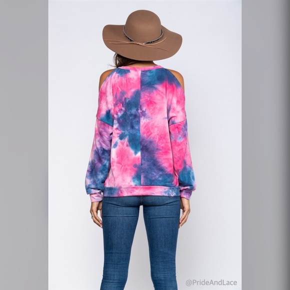 🆕 FUCHIA TIE DYE COLD SHOULDER TOP - Picture 4 of 5